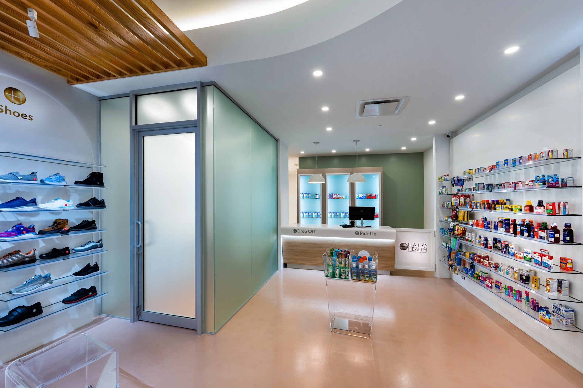 Prescription counter inside Halo Health Pharmacy